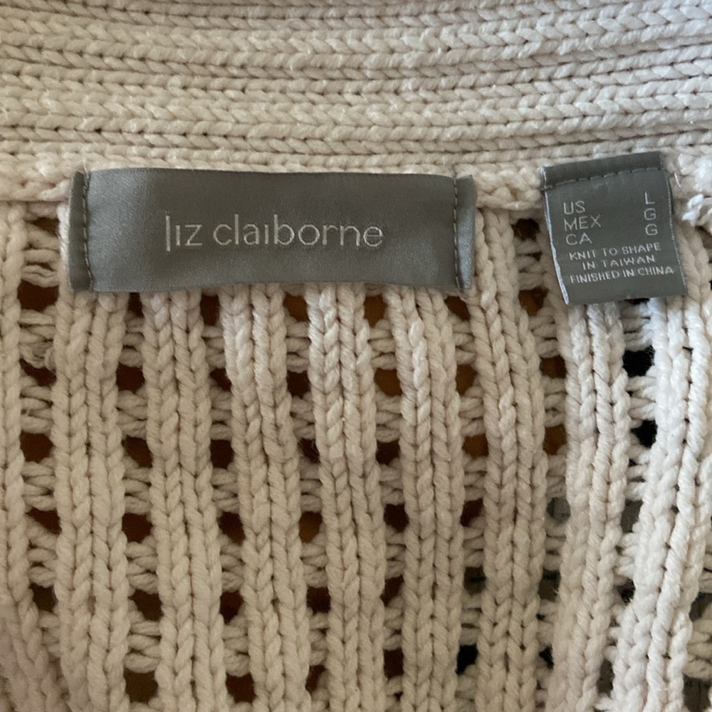 Liz Claiborne Cream Beige Ecru Knit  Button 3/4 Short Sleeve Cotton Sweater Cozy - Picture 6 of 7